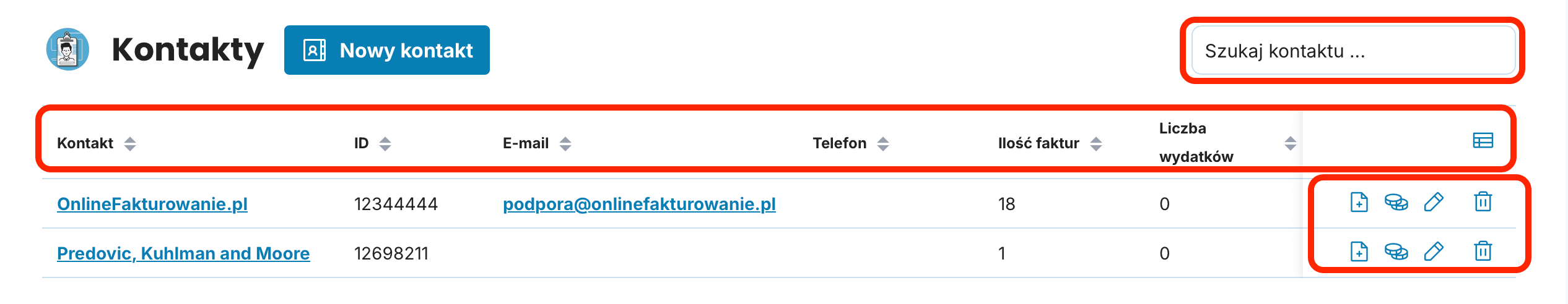 Zarządzanie kontaktami w przeglądzie preview