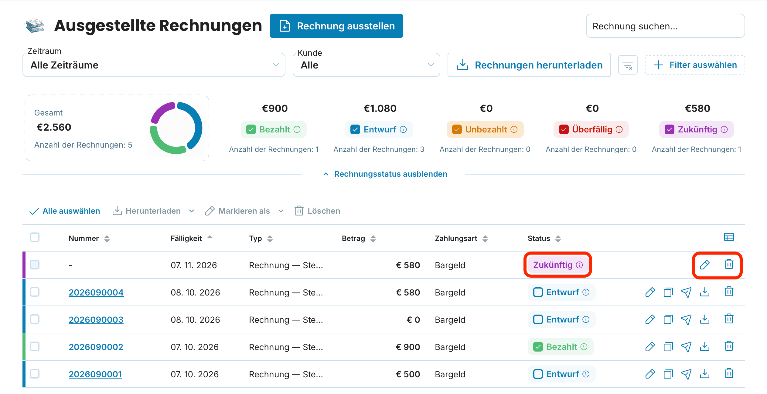 Zukünftige Rechnungen preview