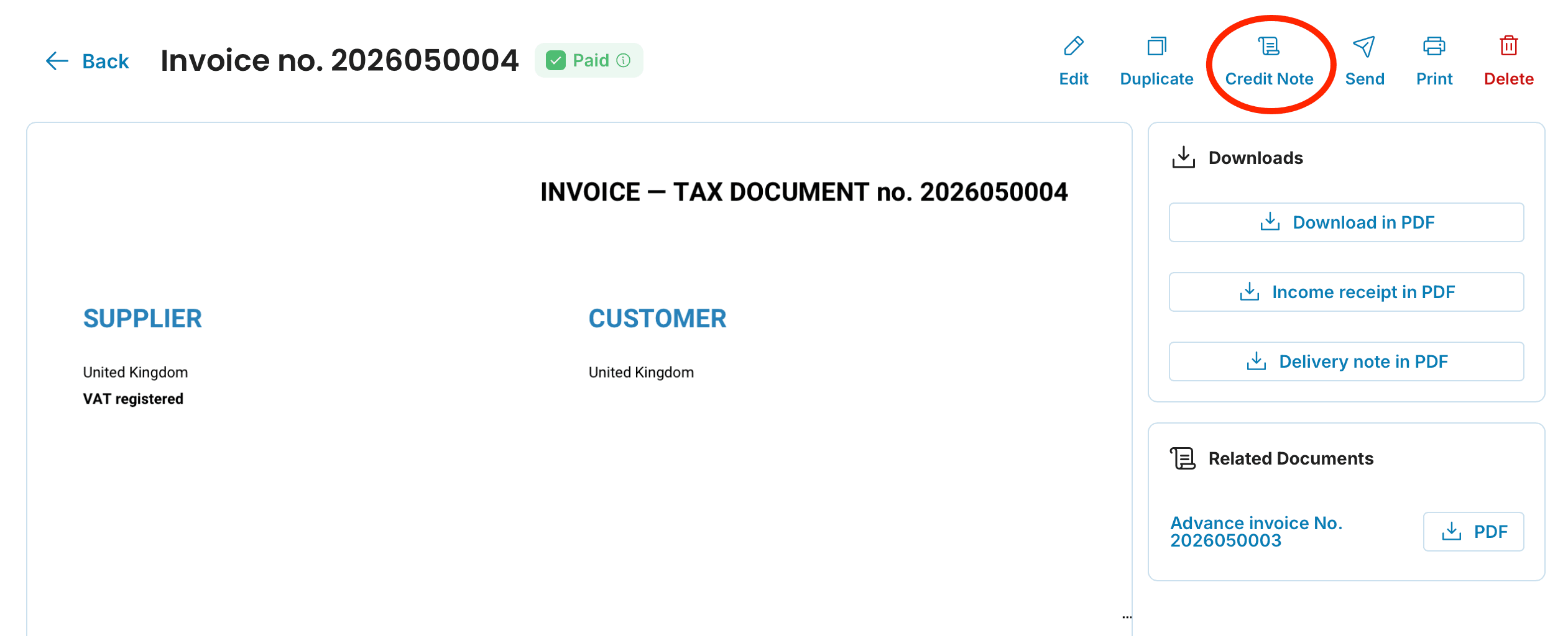 credit note preview