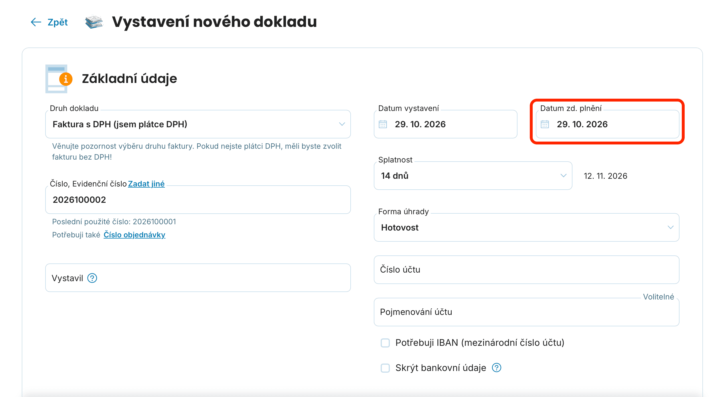 datum zdanitelného plnění Preview