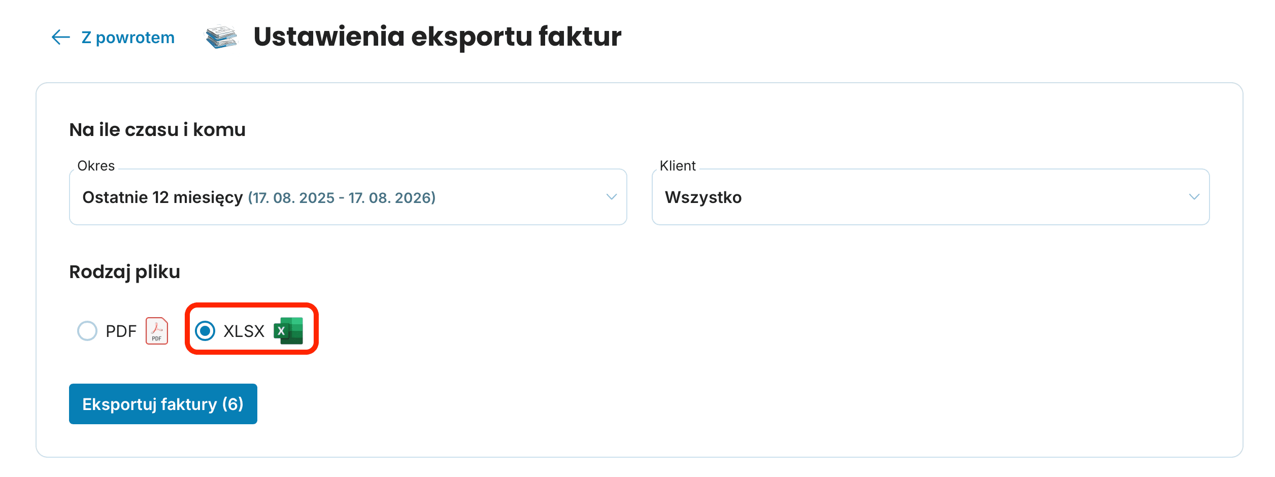 eksport zbiorczy z sekcji Exporty preview