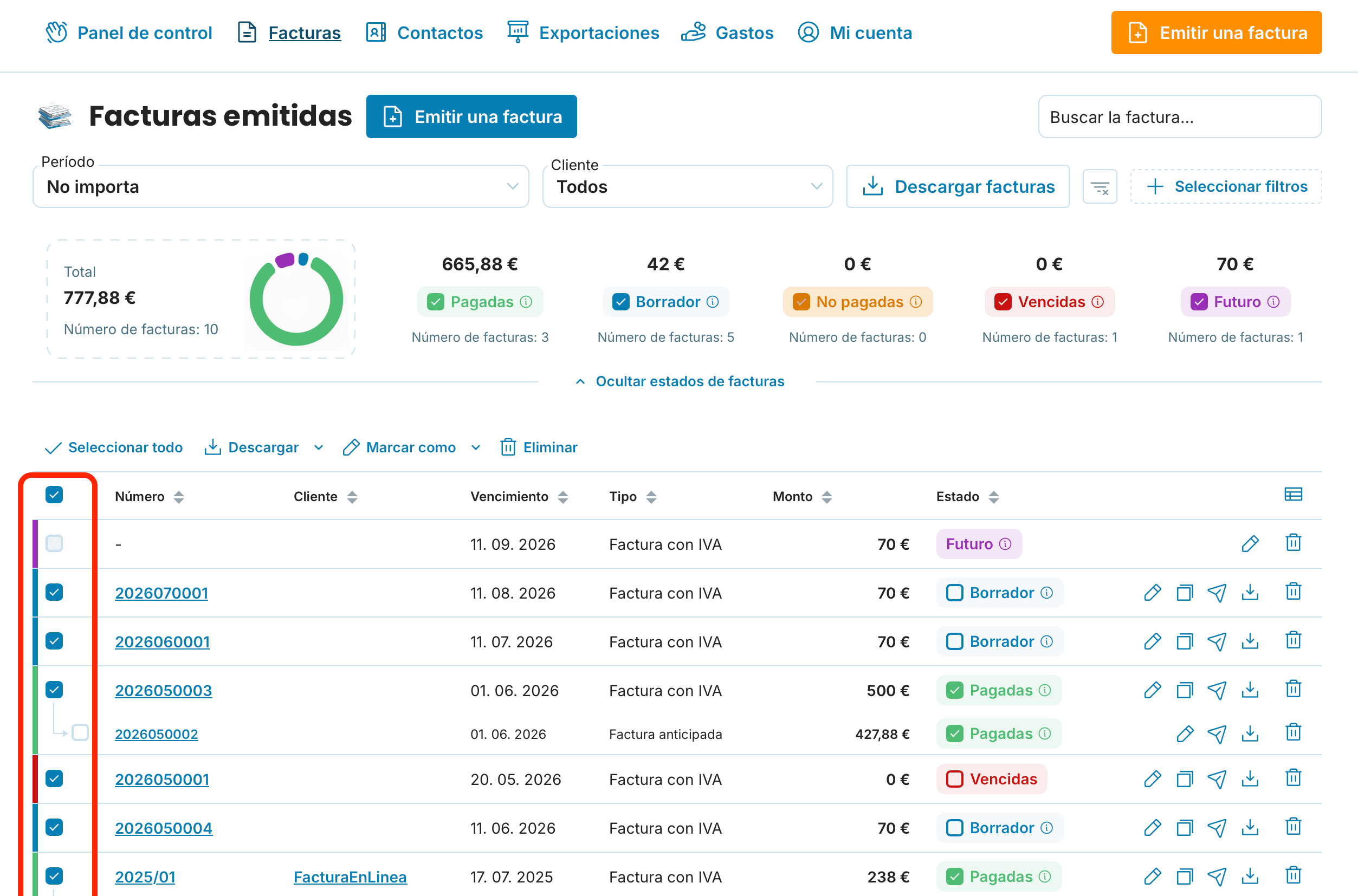 exportar tus facturas a Excel con las acciones en lote preview