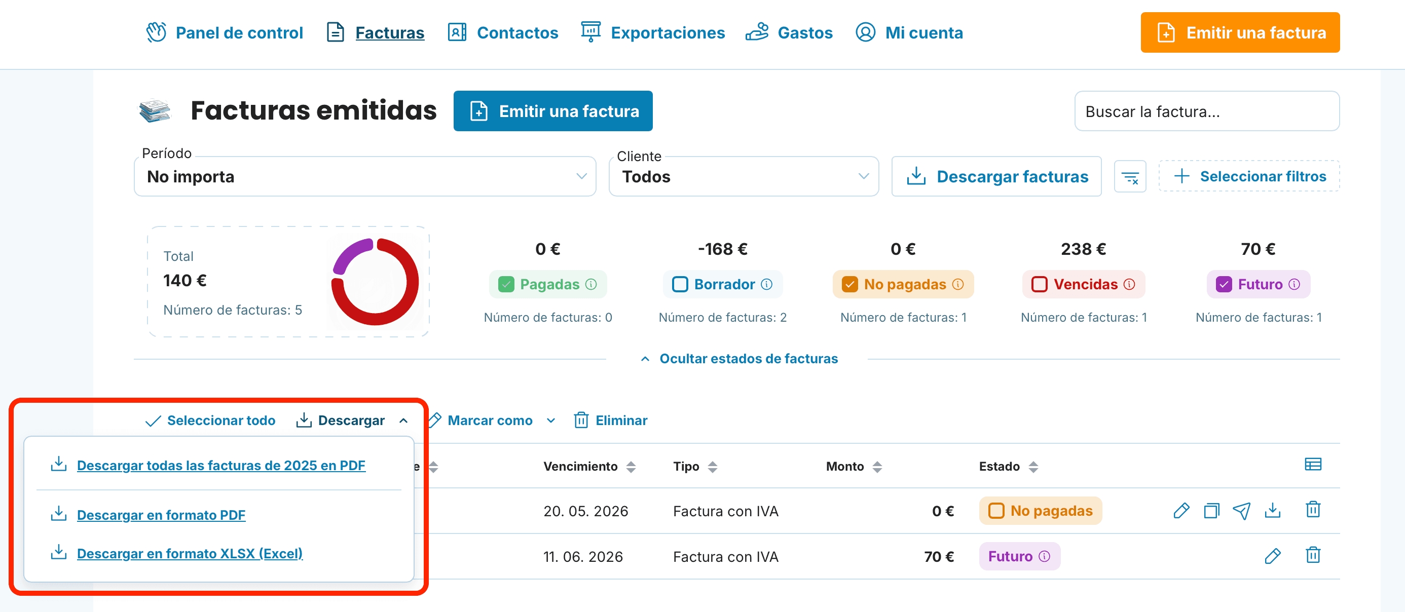 las opciones de descarga disponibles preview