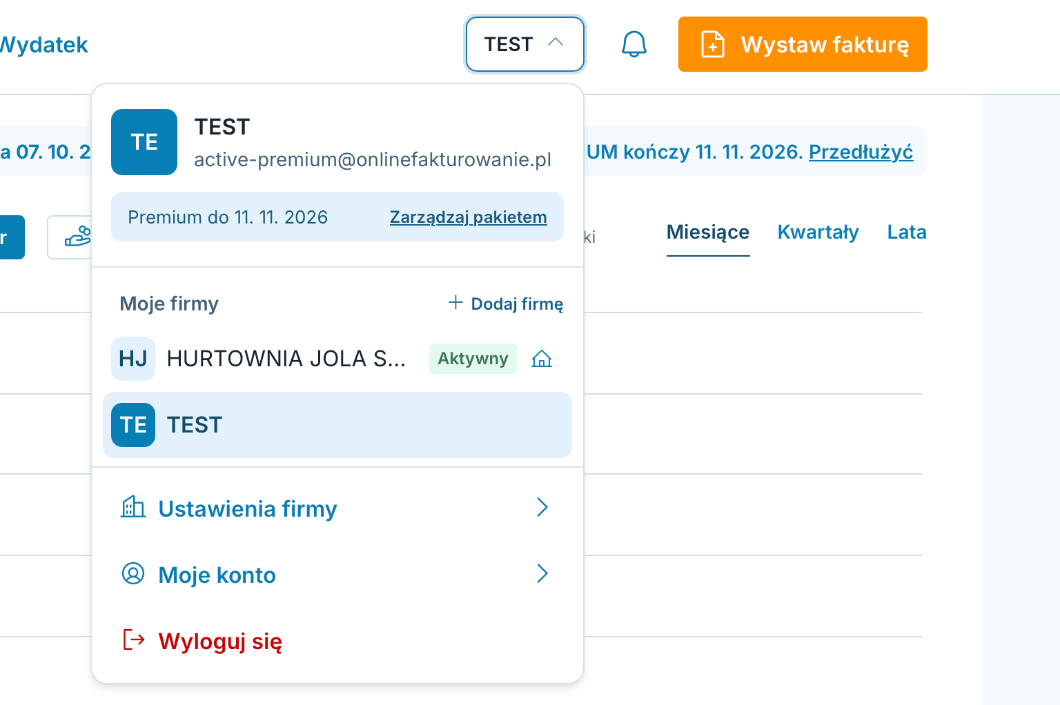 listą Moje firmy preview