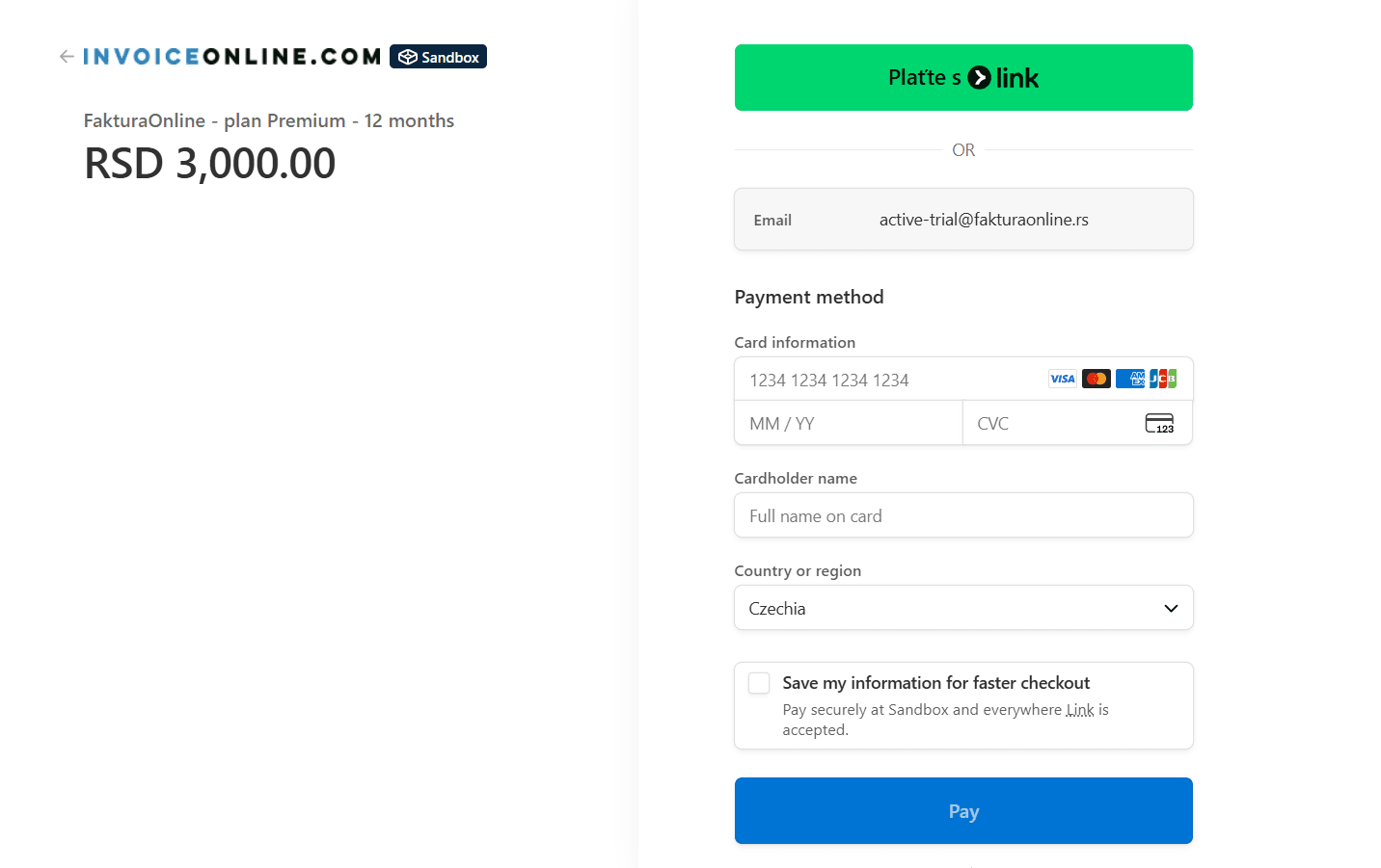plaćanje karticom na sajtu fakturaonline.rs