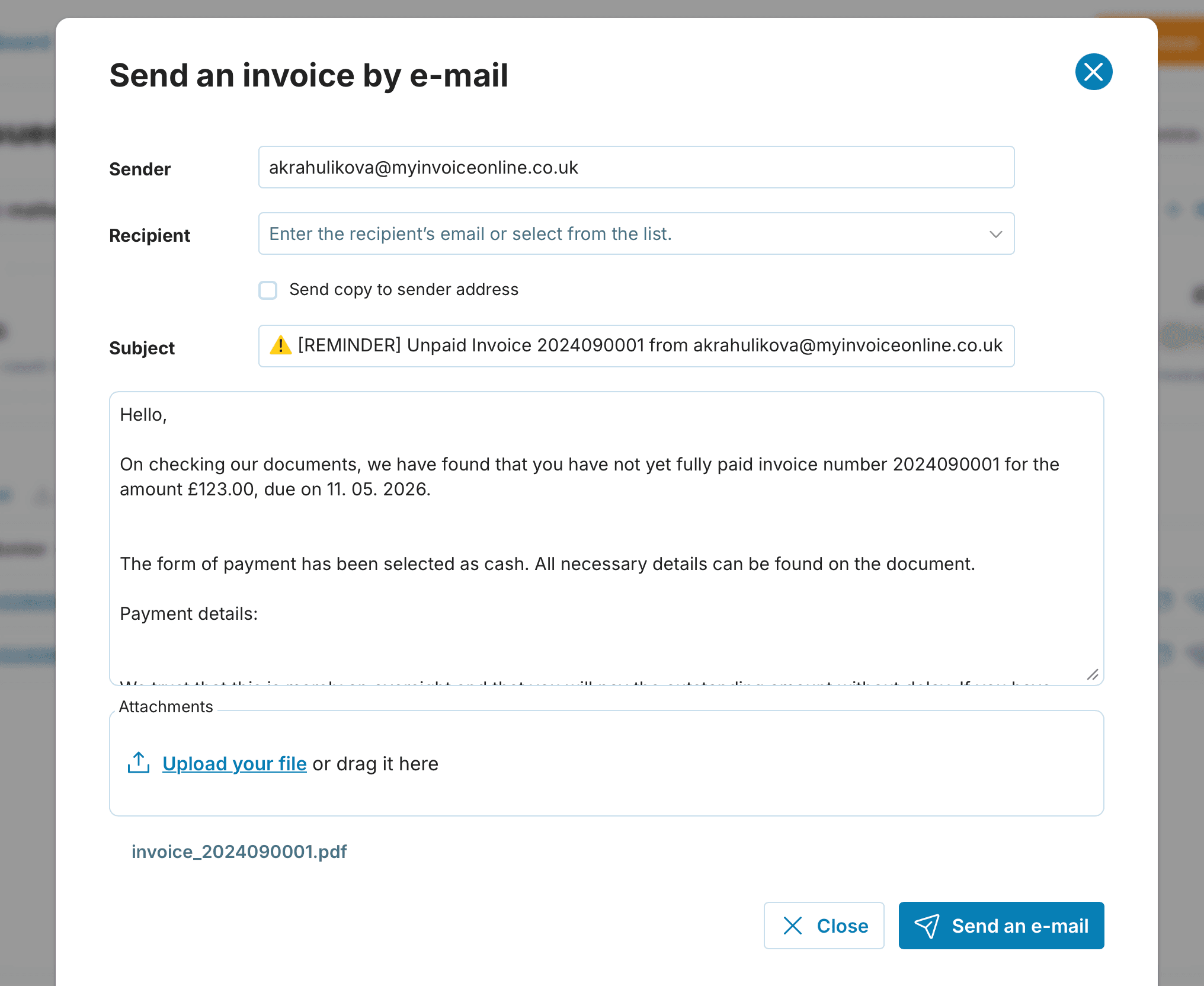 reminder overdue invoice preview
