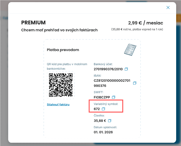 variabilný symbol na fakturaonline.sk